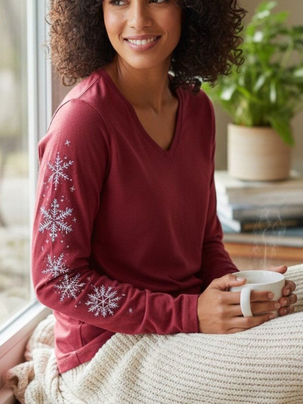 Life is Good W's Winter Snowflakes LS Crusher Vee